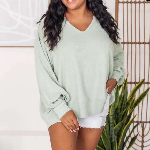 Pink Lily Knit Sweater in Sage - Picture 1 of 6